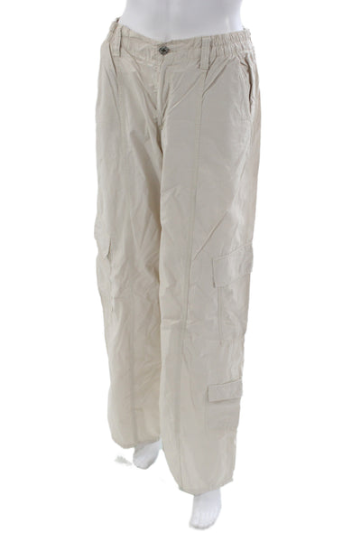 Zara Womens Cargo Pants Beige Cotton Button Size M