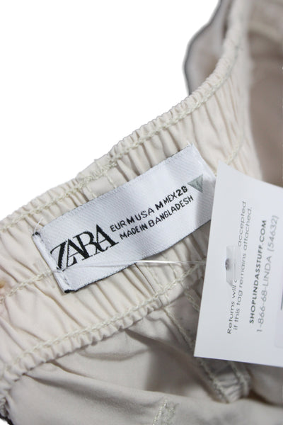 Zara Womens Cargo Pants Beige Cotton Button Size M