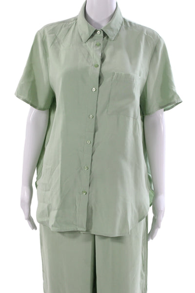 MNG Womens Pajama Set Green Viscose Collared Button Short Sleeve Size S