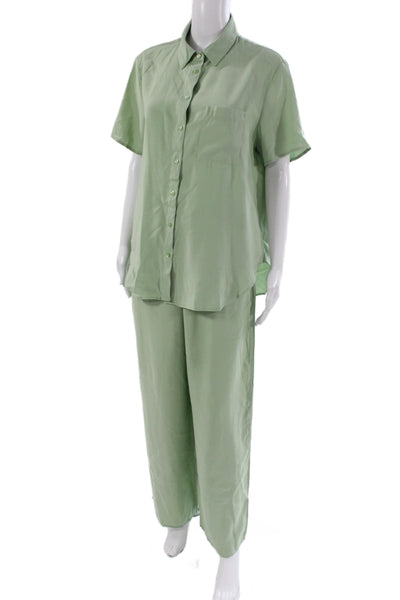 MNG Womens Pajama Set Green Viscose Collared Button Short Sleeve Size S