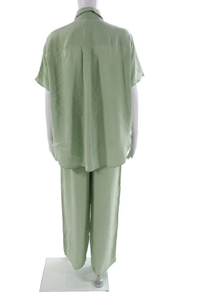 MNG Womens Pajama Set Green Viscose Collared Button Short Sleeve Size S