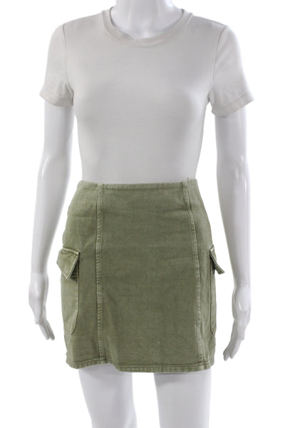 MNG Womens Cargo Skirt Green Cotton Short Military Zip Size M