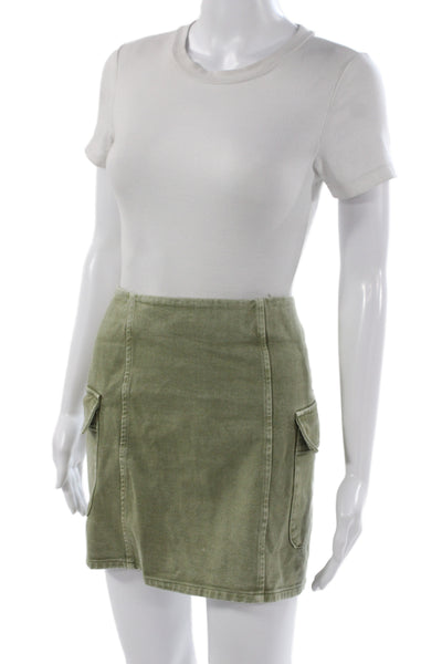 MNG Womens Cargo Skirt Green Cotton Short Military Zip Size M