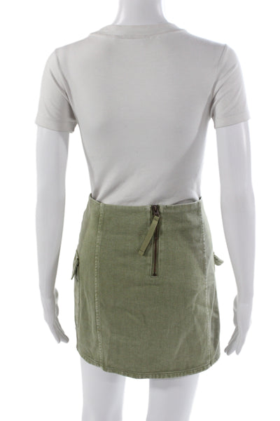 MNG Womens Cargo Skirt Green Cotton Short Military Zip Size M