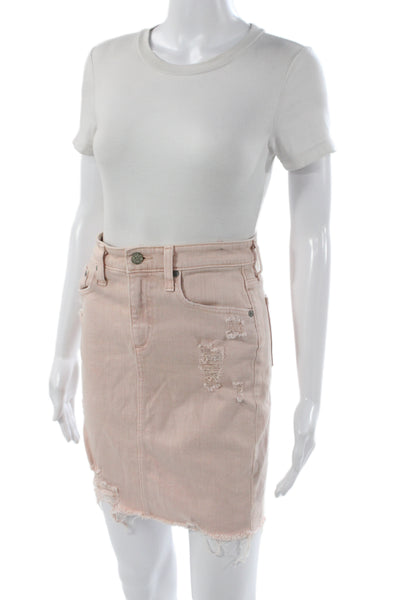 AG-ED Denim Womens Pink Designer Cotton Mini Skirt Button Size 26