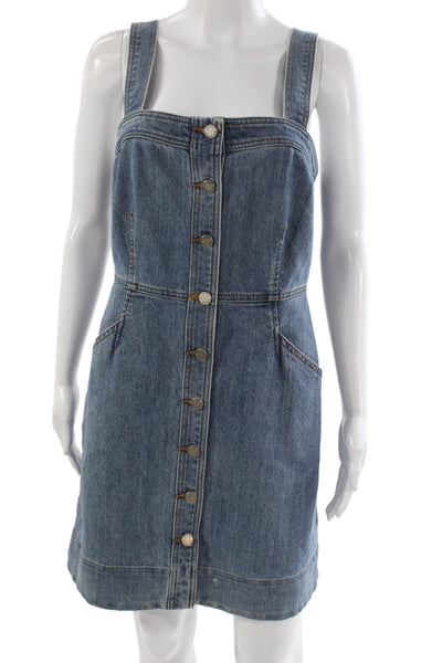 Michael Kors Womens Sundress Blue Square Neck Sleeveless Button Cotton Size 6