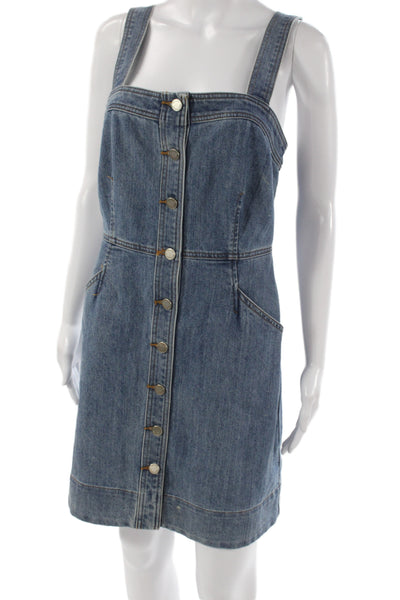 Michael Kors Womens Sundress Blue Square Neck Sleeveless Button Cotton Size 6