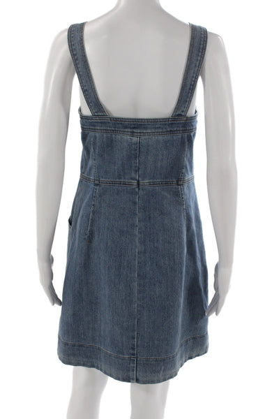 Michael Kors Womens Sundress Blue Square Neck Sleeveless Button Cotton Size 6