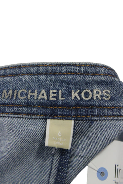 Michael Kors Womens Sundress Blue Square Neck Sleeveless Button Cotton Size 6