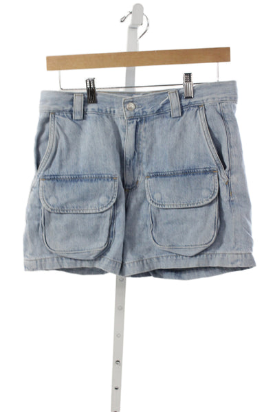 Agolde Women Cargo Shorts Blue Organic Cotton Button Designer Size 26