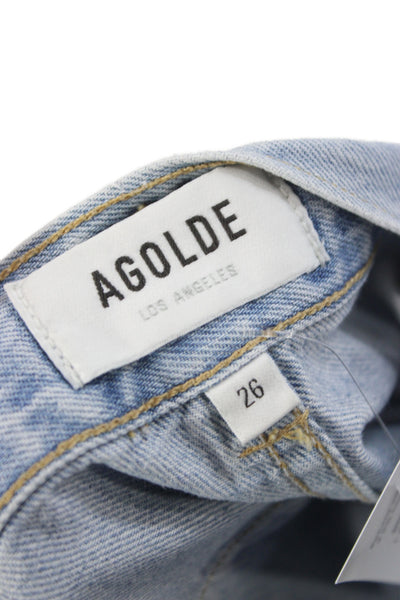 Agolde Women Cargo Shorts Blue Organic Cotton Button Designer Size 26