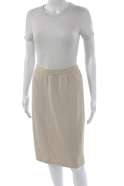 St John Collection Women Straight Pencil Skirt Beige Knit Knee Length Size 12