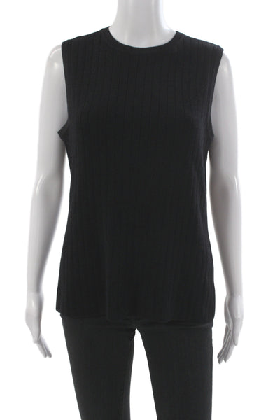 St. John Women Black Wool Blend Sleeveless Crew Neck Basic Tank Size 10