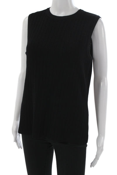 St. John Women Black Wool Blend Sleeveless Crew Neck Basic Tank Size 10