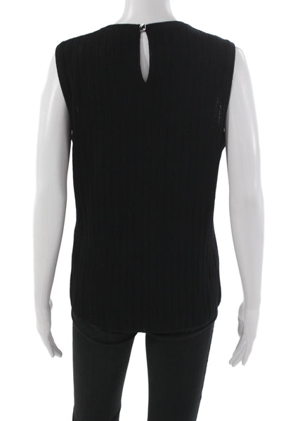 St. John Women Black Wool Blend Sleeveless Crew Neck Basic Tank Size 10