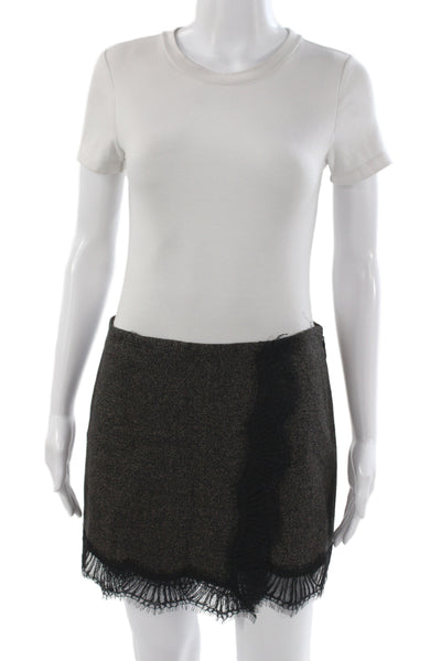 ALC Womens Mini Wool Skirt Brown Zip Designer Size 2