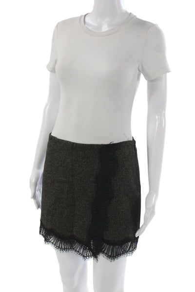 ALC Womens Mini Wool Skirt Brown Zip Designer Size 2