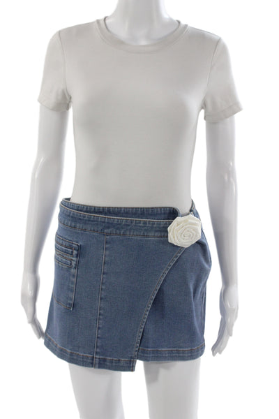 Lovers + Friends Women Mini Skirt Blue Cotton Zip Short Size M