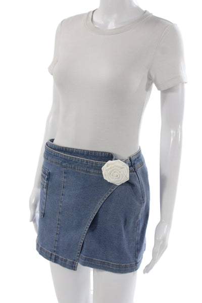 Lovers + Friends Women Mini Skirt Blue Cotton Zip Short Size M