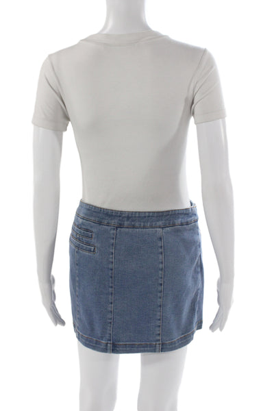 Lovers + Friends Women Mini Skirt Blue Cotton Zip Short Size M