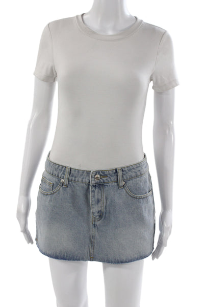 White Fox Women Mini Cotton Skirt Blue 90s Button Short Size S