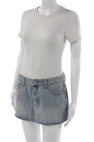 White Fox Women Mini Cotton Skirt Blue 90s Button Short Size S
