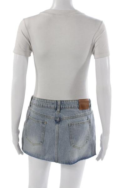 White Fox Women Mini Cotton Skirt Blue 90s Button Short Size S