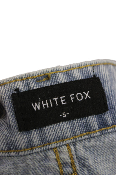 White Fox Women Mini Cotton Skirt Blue 90s Button Short Size S