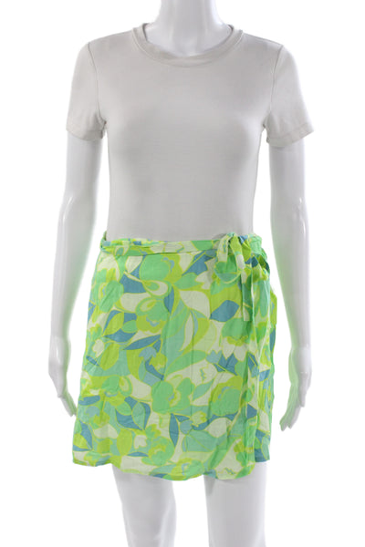 Faithfull The Brand Womens Wrap Floral Rayon Knee Length Skirt Green Size 6