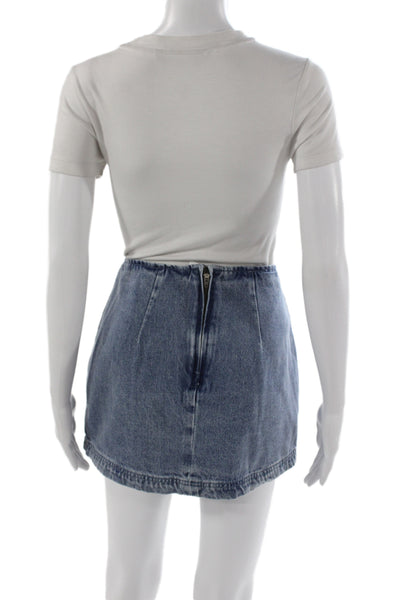 Amanda Uprichard Women Mini Blue Cotton Skirt Size M
