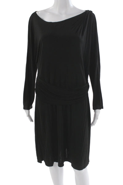 Theory Women Sheath Dress Black Boat Neck Long Sleeve Rayon Zip Size 12