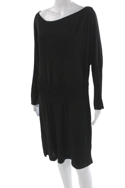Theory Women Sheath Dress Black Boat Neck Long Sleeve Rayon Zip Size 12