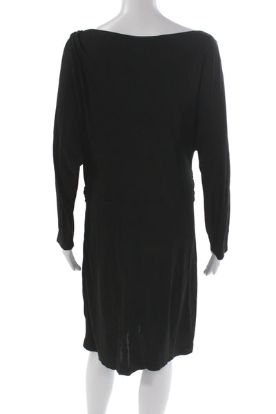 Theory Women Sheath Dress Black Boat Neck Long Sleeve Rayon Zip Size 12