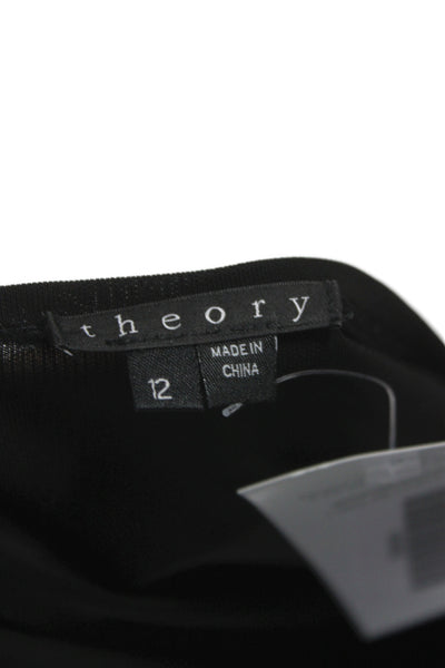 Theory Women Sheath Dress Black Boat Neck Long Sleeve Rayon Zip Size 12