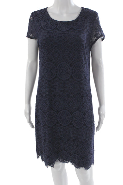 Laundry by Shelli Segal Womens Shift Dress Blue Floral Short Sleeve Size 10