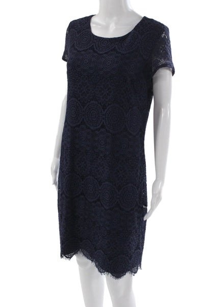 Laundry by Shelli Segal Womens Shift Dress Blue Floral Short Sleeve Size 10