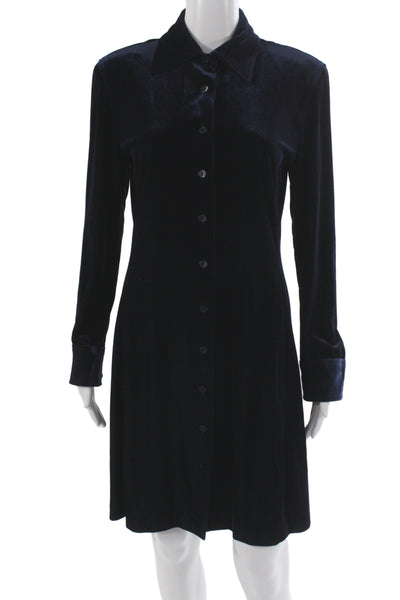 Kay Unger Womens Blue Long Sleeve Collared Shirt Dress Button Polyester Size 6