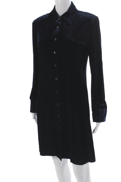 Kay Unger Womens Blue Long Sleeve Collared Shirt Dress Button Polyester Size 6