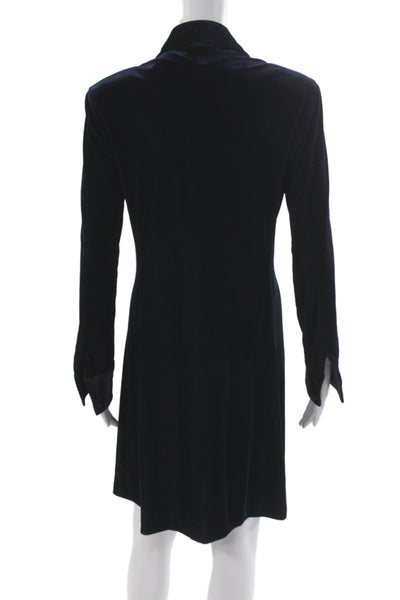 Kay Unger Womens Blue Long Sleeve Collared Shirt Dress Button Polyester Size 6