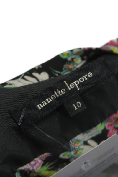 Nanette Lepore Women Wrap Dress Silk Floral V Neck Tie Waist Knee Size 10