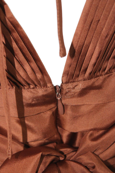 BCBGMAXAZRIA Womens A-Line Silk VNeck Sleeveless Brown Knee Length Dress Size 2