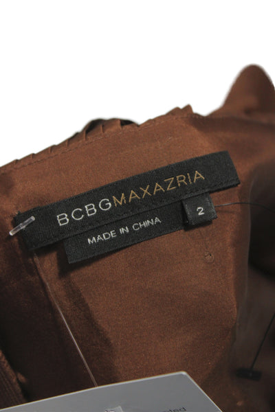 BCBGMAXAZRIA Womens A-Line Silk VNeck Sleeveless Brown Knee Length Dress Size 2