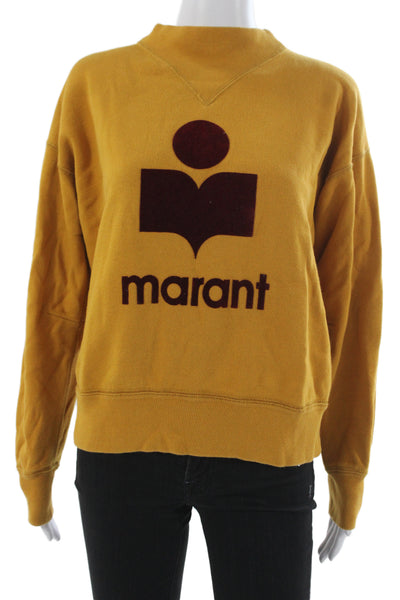 Isabel Marant Etoile Womens Pullover Yellow Mock Neck Long Sleeve Logo Size 38