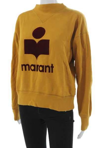 Isabel Marant Etoile Womens Pullover Yellow Mock Neck Long Sleeve Logo Size 38