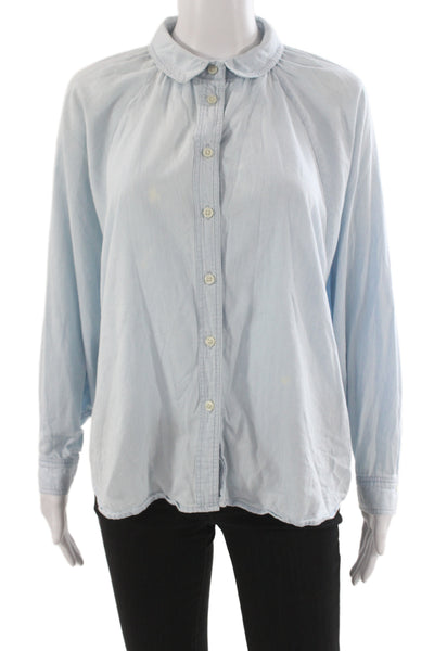 The Great Women Basic Collared Cotton Button-Up Blouse Long Sleeve Blue Size 1