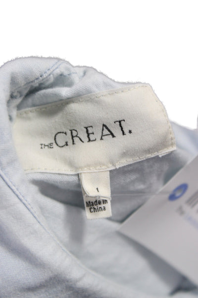 The Great Women Basic Collared Cotton Button-Up Blouse Long Sleeve Blue Size 1
