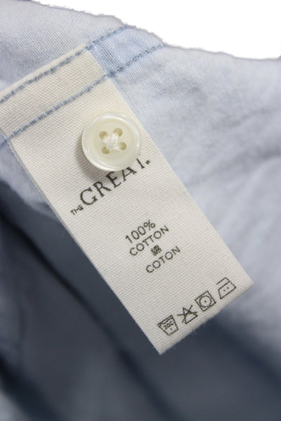 The Great Women Basic Collared Cotton Button-Up Blouse Long Sleeve Blue Size 1