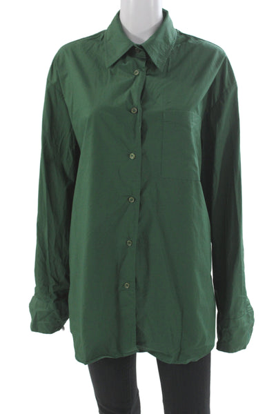 The Frankie Shop Womens Collared Cotton Button-Up Top Long Sleeve Green Size M