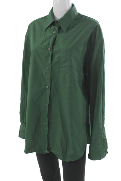 The Frankie Shop Womens Collared Cotton Button-Up Top Long Sleeve Green Size M