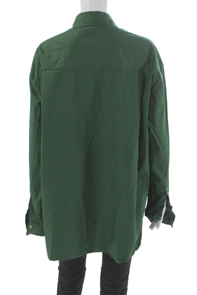 The Frankie Shop Womens Collared Cotton Button-Up Top Long Sleeve Green Size M